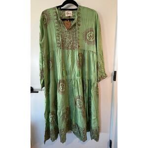 Boho Festival Green Long Sleeve Dress Womens Small/Medium